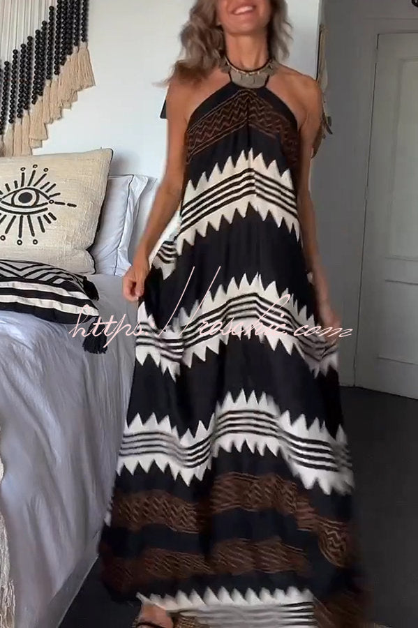 Hey Vacay Ethnic Print Halter A-line Maxi Dress