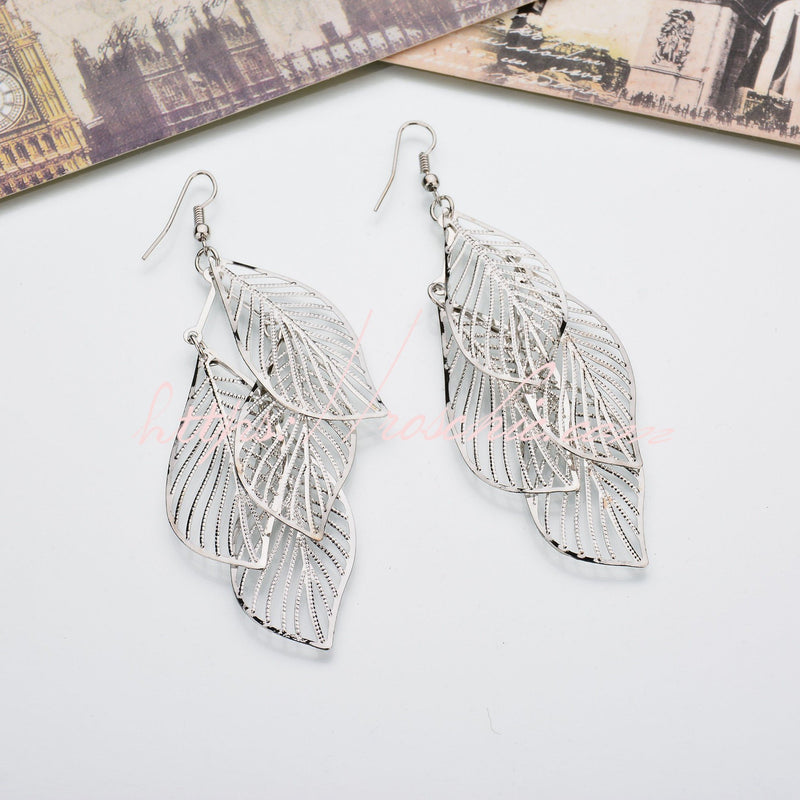 Multi Leaf Pattern Drop Earrings