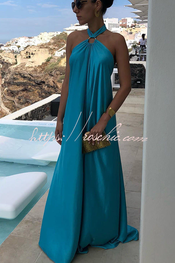 Classy and Fabulous Satin Halter Backless Maxi Dress