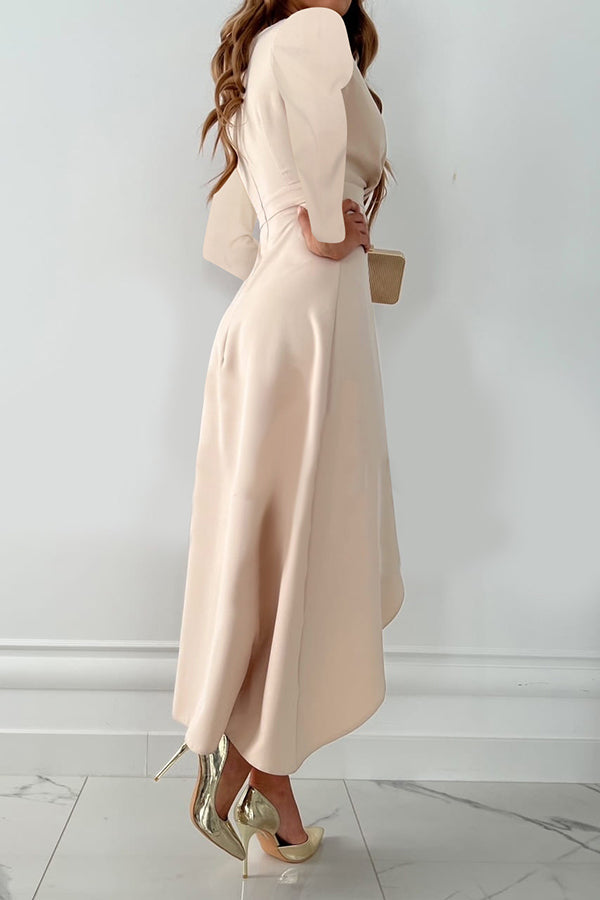 long sleeve midi ruffle dress Satin Ruffle Lantern Sleeve Midi Dress  JardinVue