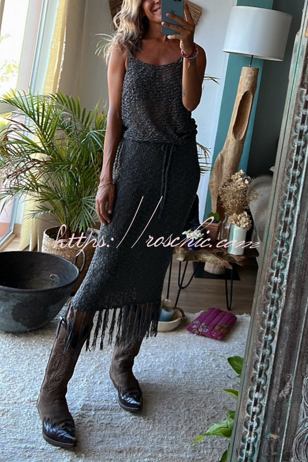 Roman Holiday Crochet Fringe Tank Skirt Suits