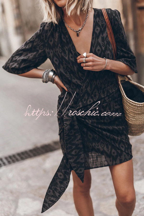 Easy Breezy Cotton Linen Blend Knotted Wrap Mini Dress – roschic