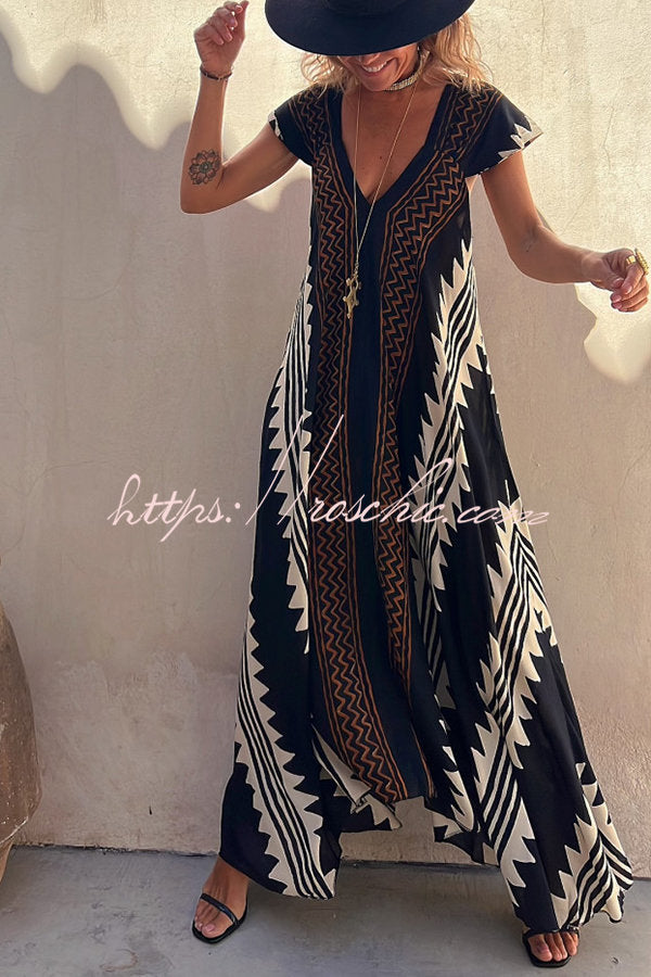 Beach Dates Ethnic Print A-line Maxi Dress