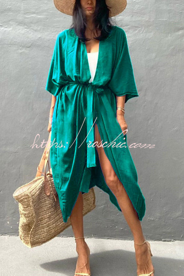 Summertime In Venice Solid Color Kimono Beach Cover-up