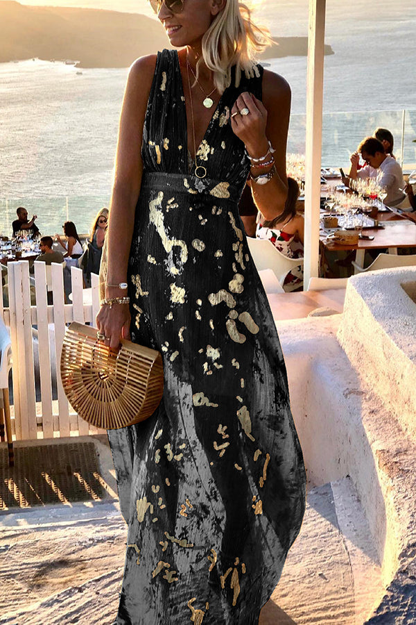 Golden Sunset Sequin Stories V-neck Maxi Dress