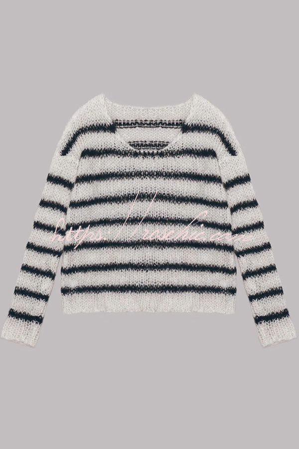 Time for Warmer Layers Fluffy Stripes Relaxed Knit Sweater