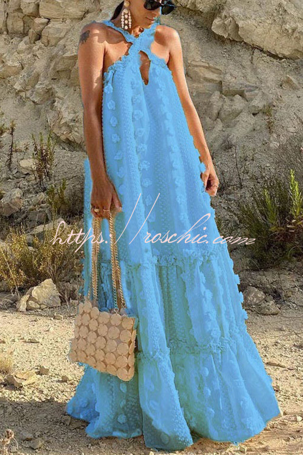 Sweet By The Sea Flower Decor Halter Maxi Dress