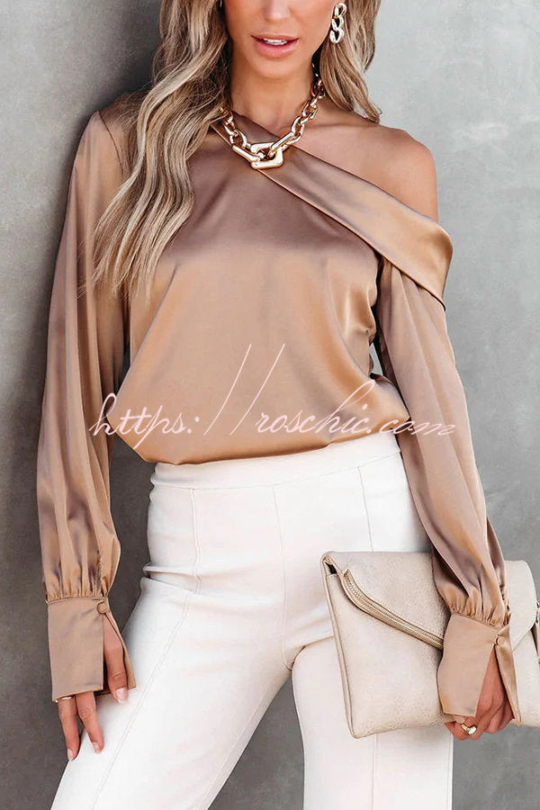 Guest of Honor Satin Off The Shoulder Blouse