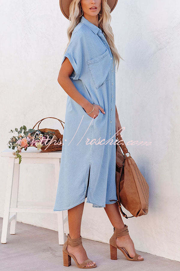 Rita Pocketed Tencel Button Down Midi Dress