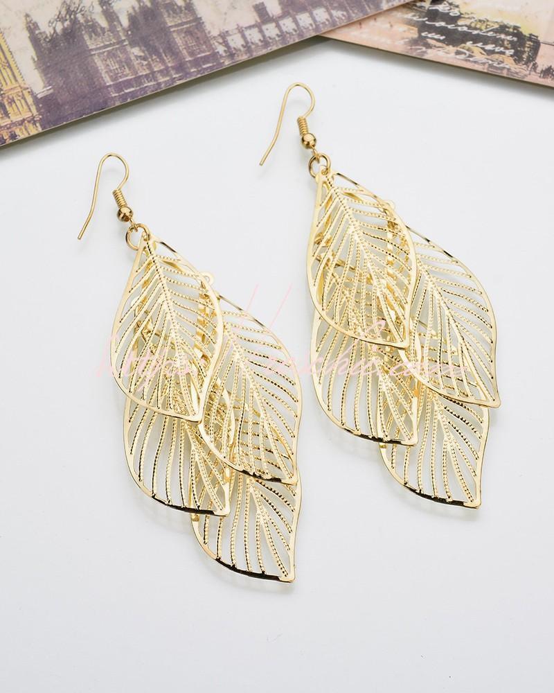 Multi Leaf Pattern Drop Earrings