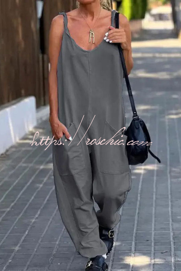 Relaxing Bay Solid Color Pocketed Casual Beach Jumpsuit