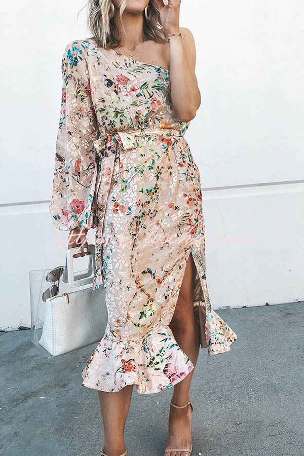 Spring Has Sprung Floral Print One Shoulder Dress