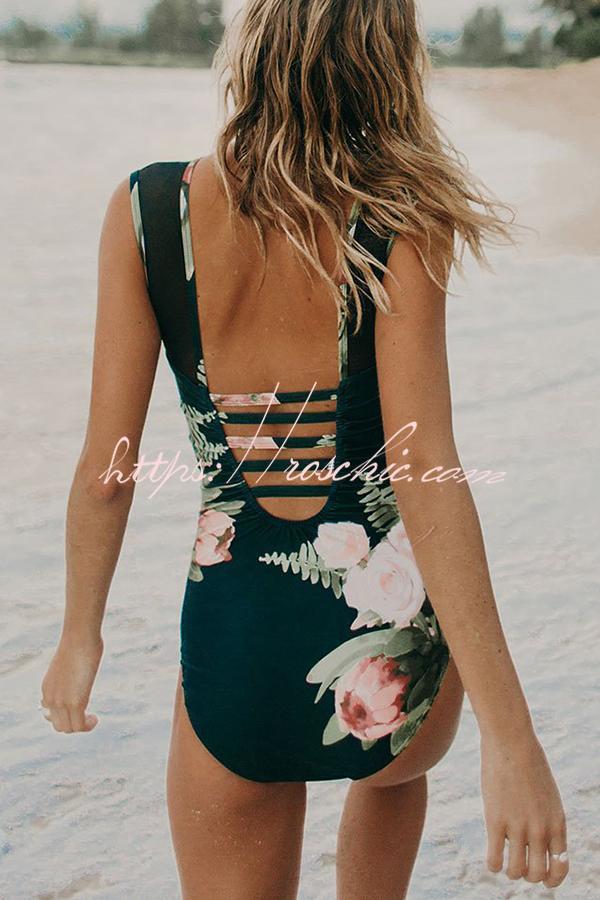 Bali Dreams Mesh Panel Strappy Back One Piece Swimsuit
