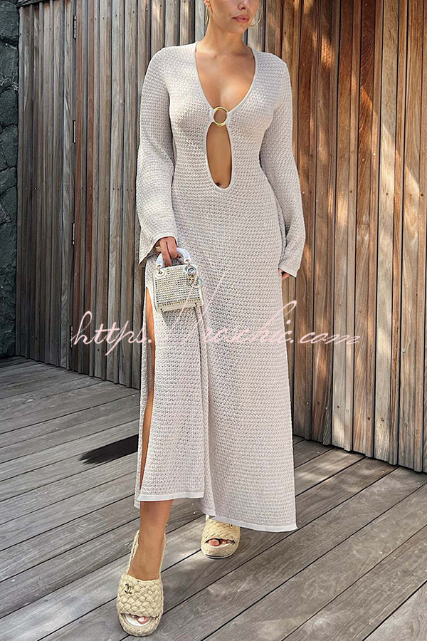 Make You Brighten Up Knit Ring Detail Cutout Cover Up Maxi Dress