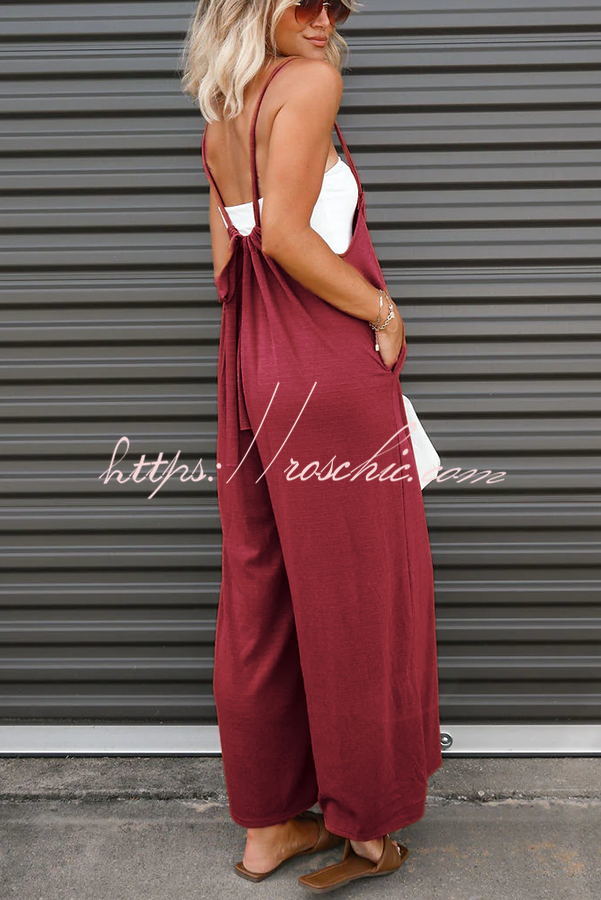 Unstoppable Feeling Pocketed Tie Wide Leg Overalls