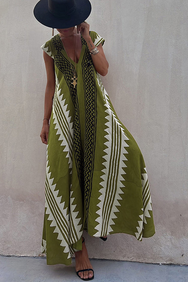 Beach Dates Ethnic Print A-line Maxi Dress Light green / 2XL Beach Dates Ethnic Print A-line Maxi Dress Light green / 2XL