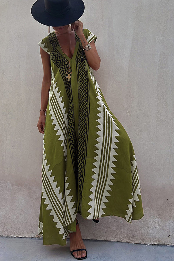 Beach Dates Ethnic Print A-line Maxi Dress – roschic
