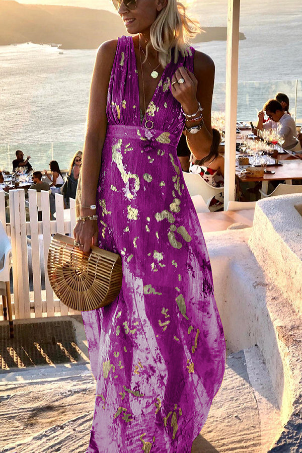 Golden Sunset Sequin Stories V-neck Maxi Dress