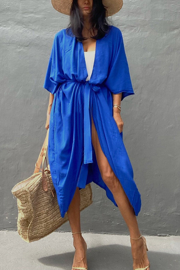 Summertime In Venice Solid Color Kimono Beach Cover-up