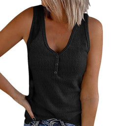 Solid V Neck Buttons Sleeveless Top