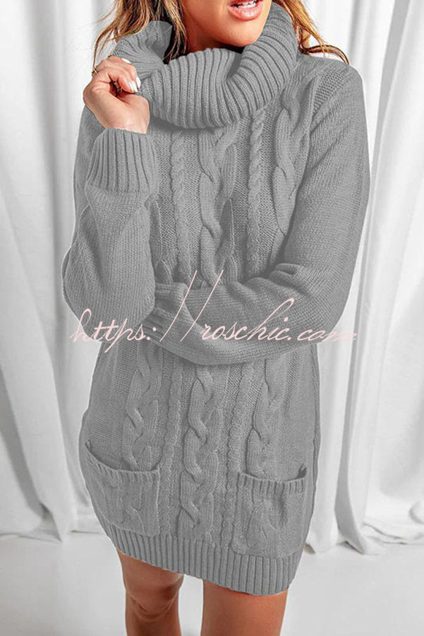 Relax More Cable Pocketed Knit Mini Dress