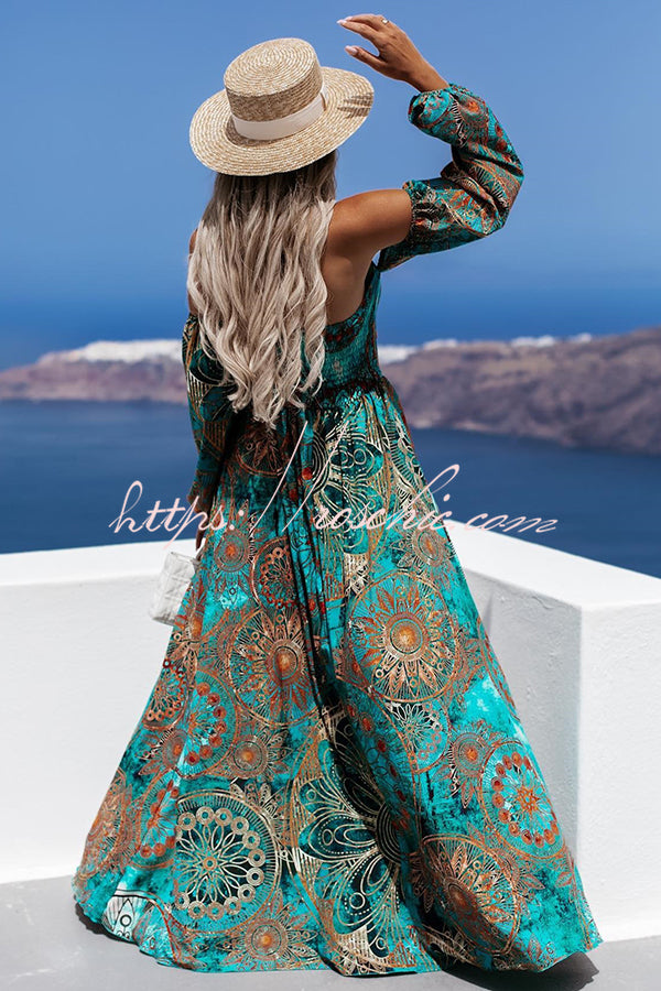 Travel Life Baroque Off Shoulder Maxi Dress