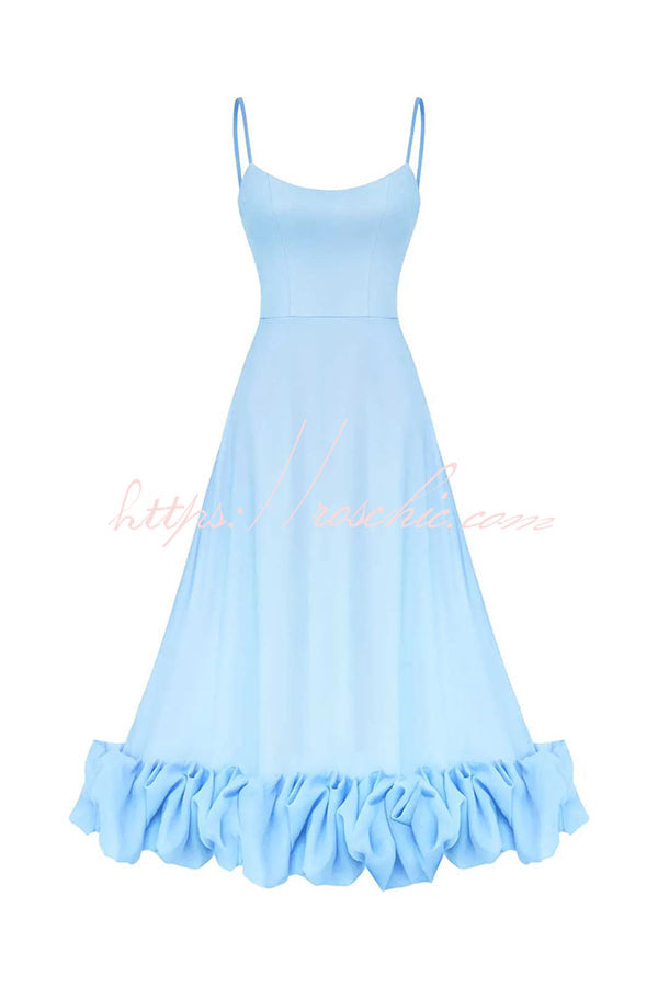 flounce bustier midi dress Midnight Girl Flounce Bustier Banquet Party Midi Dress Blue / S