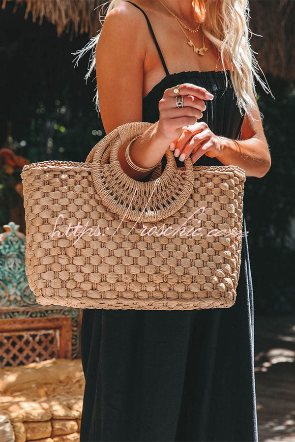 Vintage Square Handwoven Beach Straw Bag