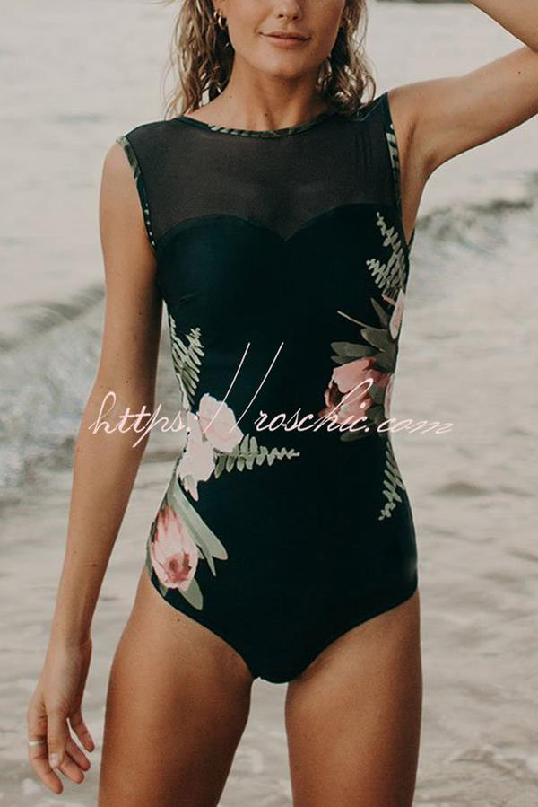 Bali Dreams Mesh Panel Strappy Back One Piece Swimsuit