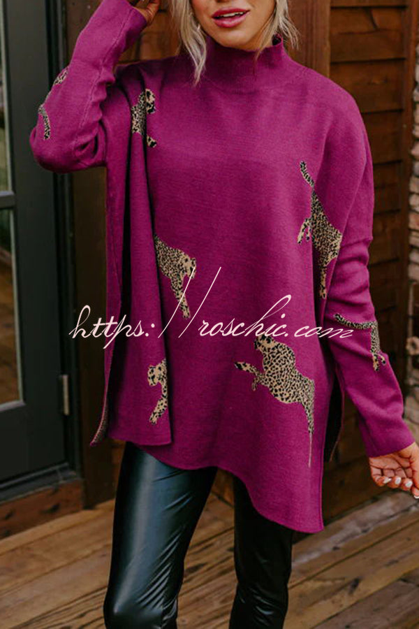 Cozy and Kind Leopard Slit Relaxed Sweatshirt