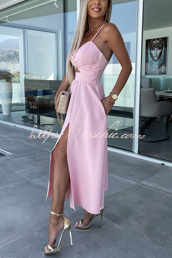 Valentine's Day OutfitRose Red Sexy Celebrities Solid Hollowed Out Pocket Slit V Neck Evening Dress Dresses(Rose Red/XL)