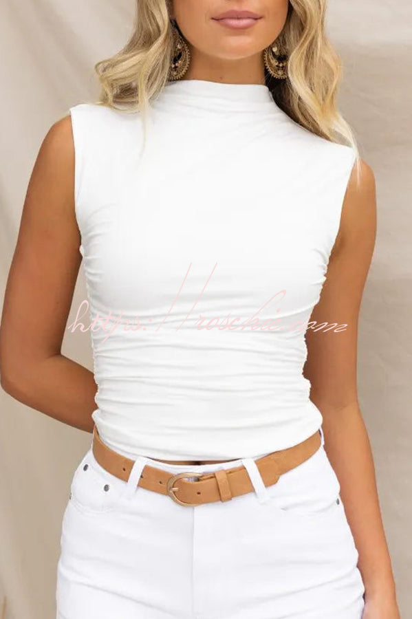 Sleeveless Slim Fit Backless Solid Color T Shirt