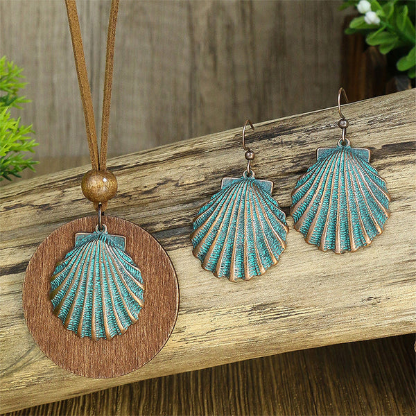 Ethnic Vintage Alloy Wood Pendant Pendant Geometric Earring Set