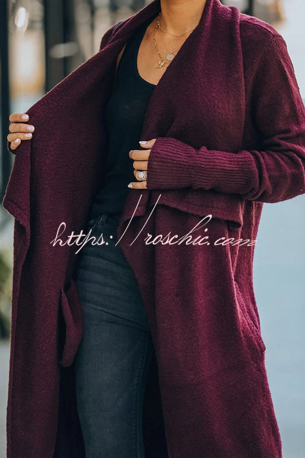 Fireside Pocketed Oversized Drape Neckline Knit Cardigan