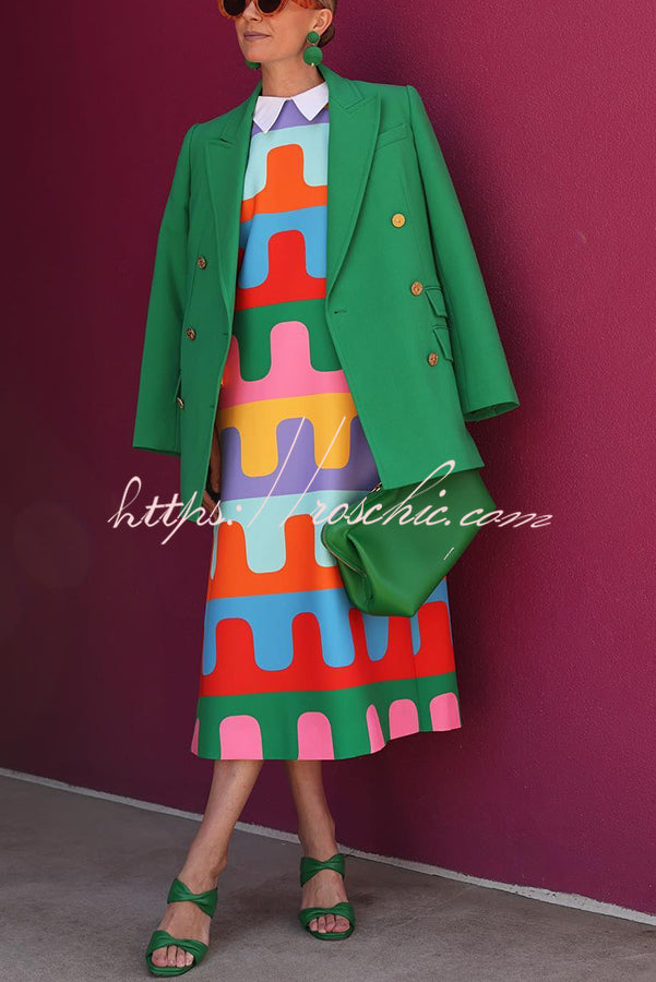 Bright Day Colorful Ripple Print Side Slit Midi Dress