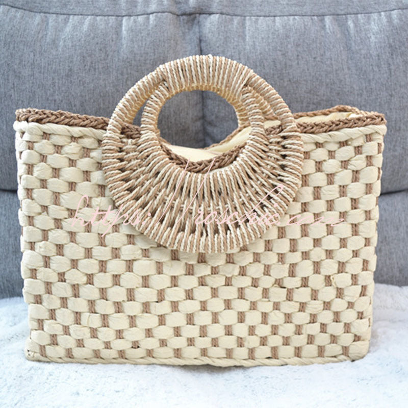 Vintage Square Handwoven Beach Straw Bag