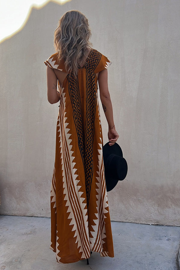 Beach Dates Ethnic Print A-Line Maxi Dress Yellow / XL