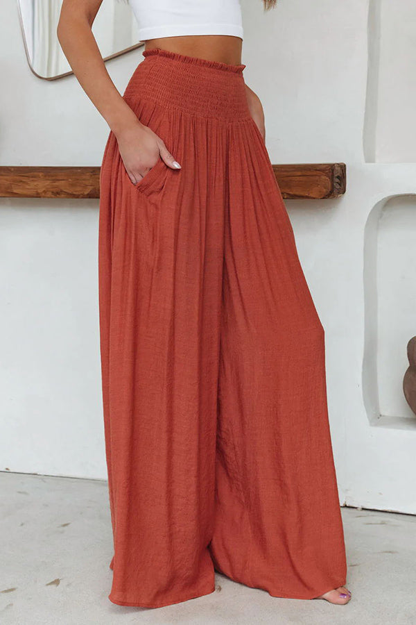 Travel Halfway Smocked Pocketed Wide Leg Pants