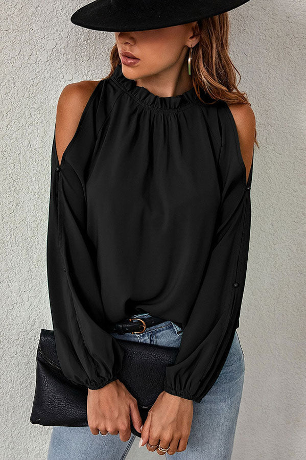 Everything and More Pleated Cold Shoulder Top