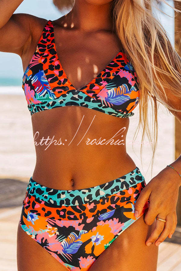 Aloha Honey Leopard Printed Colorblock Bikini