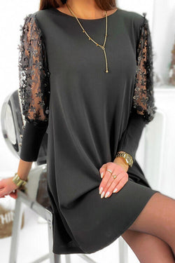 Hello Lover Embroidery Flowers Sleeve Mini Dress