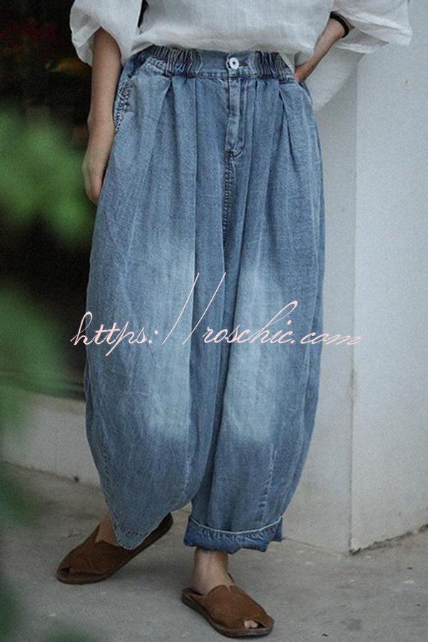 Imelda Vintage Elastic Waist Baggy Lantern Jeans