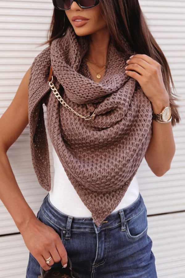 Knitted Shawl with Perforated Leather Buckle