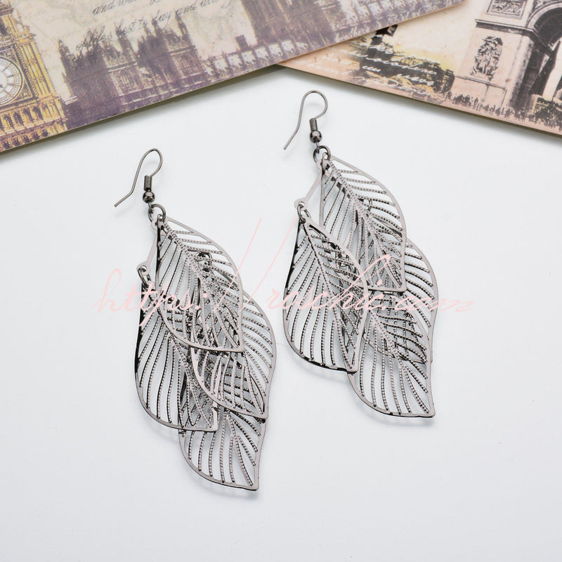 Multi Leaf Pattern Drop Earrings