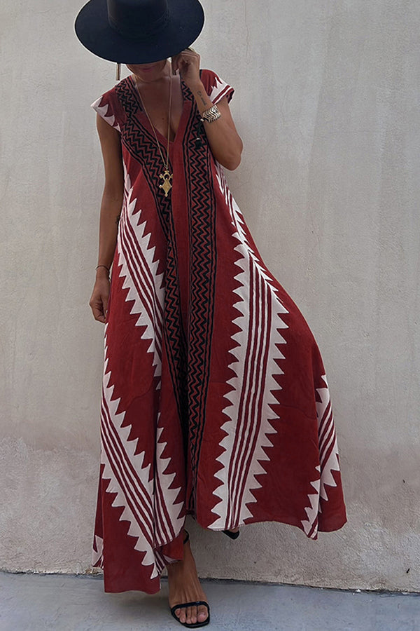 Beach Dates Ethnic Print A-line Maxi Dress Beach Dates Ethnic Print A-line Maxi Dress