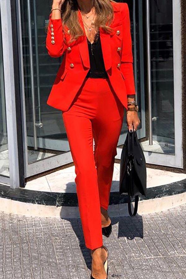 Solid Color Botton Two Piece Set