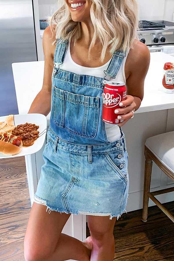 Adjustable Buckle Denim Overall Dress