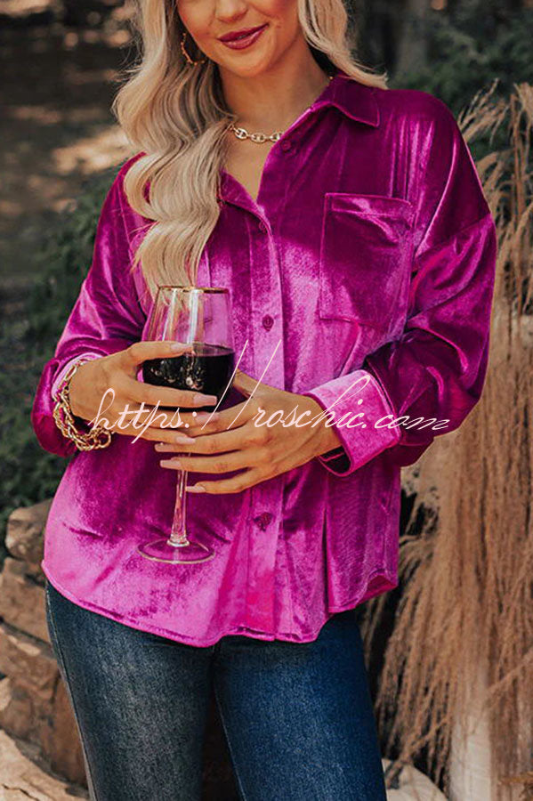 Holiday Happiness Velvet Pocket Button Up Top