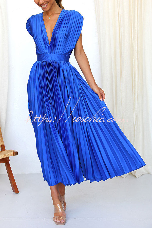 satin pleated midi dress Blue Coast Lisa Tan Structured Satin Pleated Peplum Midi Dress