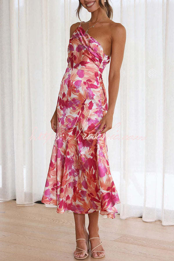 Buy Myself Flowers Floral One Shoulder Midi Dress